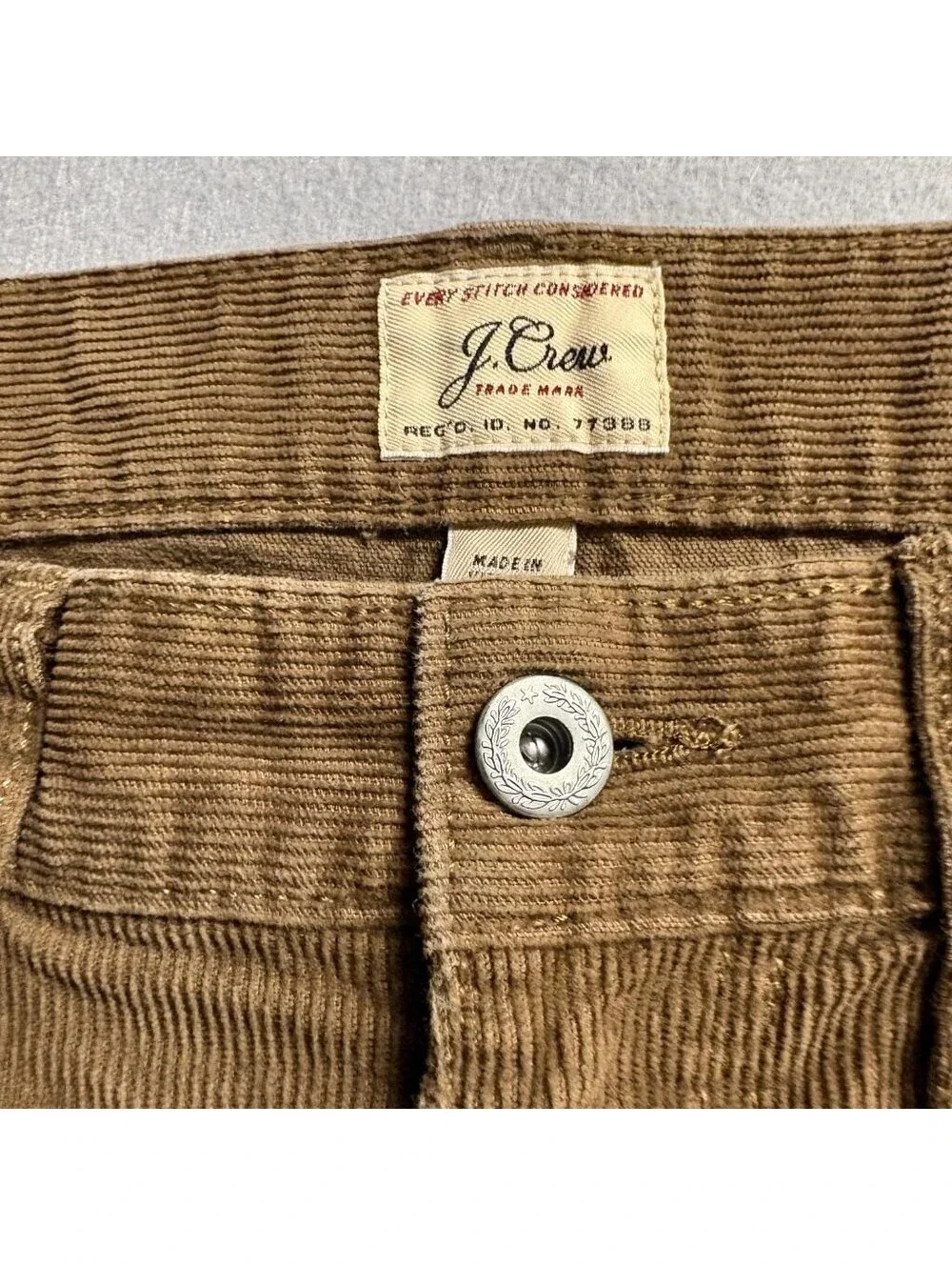 J.Crew 770 Straight Fit Corduroy Pants Mens 31x32 Brown Stretch Cotton Cord